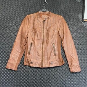 Sebby Collection Brown Faux Leather Full Zip Up Bomber Jacket Women's Size Small